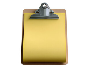 Obraz premium Yellow paper pad on clipboard isolated on black background