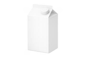 White carton packaging for milk or juice, blank mockup of liquid food box with screw cap on transparent background