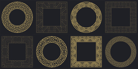 Set decorative circular vintage geometrical ornament.
