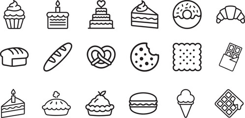 Dessert and bakery line icon set in clean vector EPS style for food, menu, cafe, web, UI, apps