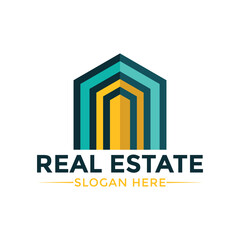 Modern Real Estate Logo Design with House Icon and Customizable Slogan