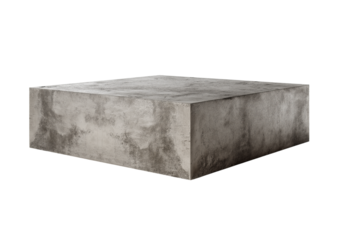 Square concrete coffee table with textured surface and sharp edges isolated on a transparent background
