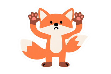 Obraz premium Cartoon fox with hands up, sticker or logo element