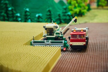 Naklejka premium Moscow, Russia. - June 18, 2025: Lego construction, close-up of the assembled compositions