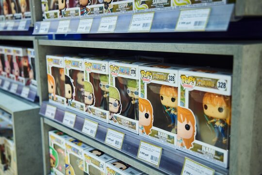 Moscow, Russia. - June 18, 2025: Central Children's Store, showcase with minifigures