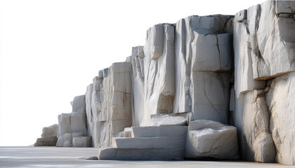 Large rock wall stone cliff isolated white background rugged natural textured geological outdoor landscape