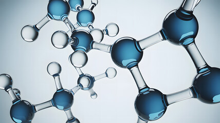 Abstract depiction of molecular structure with blue atoms and clear bonds for science
