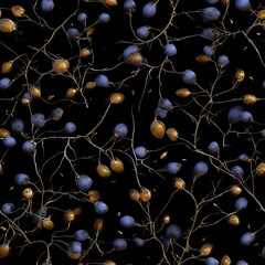 The scene shows a network of light purple and blue mycelium threads with a dark background and dynamic lighting from above. SEAMLESS PATTERN