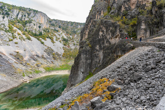 Blue Lake (Modro Jezero) in Imotski Karst Sinkhole, Croatia