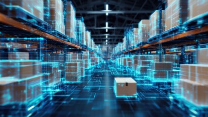 Warehouse Logistics Network with Digital Overlay Representing Supply Chain Management and Distribution Efficiency