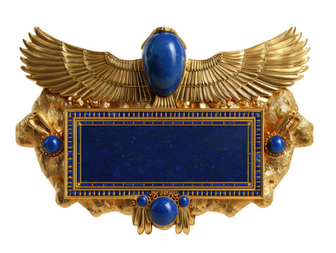 Regal egyptian scarab and winged amulet with lapis lazuli and gold design