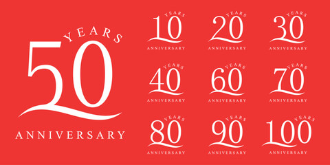 Collection of anniversary serif font logo design. Celebration day luxury special vector symbol icon concept