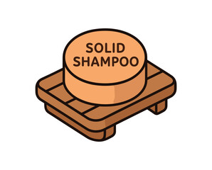 Fototapeta premium Flat vector illustration of solid shampoo bar on wooden soap dish soft plastic free lifestyle cozy eco style