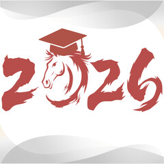 victorious sign with student hat and lunar asian style number 2026 as a graduation logo
