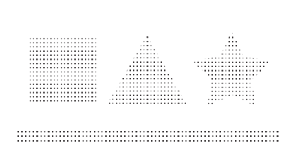 Set of geometric shapes—square, triangle, star—composed of black dots on a white background, ideal for graphic design elements.