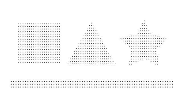 Set of geometric shapes—square, triangle, star—composed of black dots on a white background, ideal for graphic design elements. - Powered by Adobe