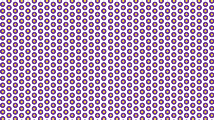 Colorful pattern of purple outlined circles with yellow centers, creating a cheerful and rhythmic design
