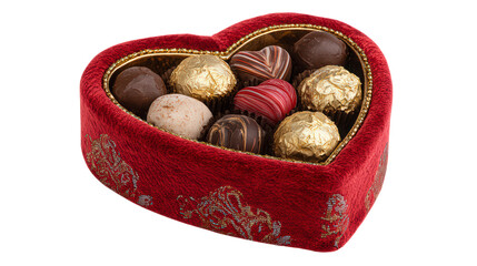 Obraz premium Red heart shaped box of chocolate truffles with various fillings are perfect gift to celebrate holidays like valentine's day and anniversaries