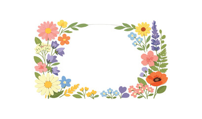 Naklejka premium Flat vector illustration of pressed flowers arranged frame silhouette with style clean 2D shapes no outlines minimal details layered depth simplified silhouettes calm mood Wide composition