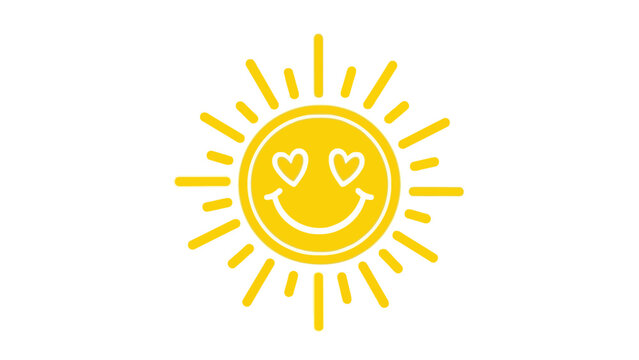 Vector Illustration of a Smiling Sun with Heart Eyes on White Background