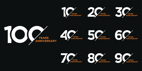 Collection of anniversary 10 to 100 logo design template. Celebration days creative special symbol vector icon