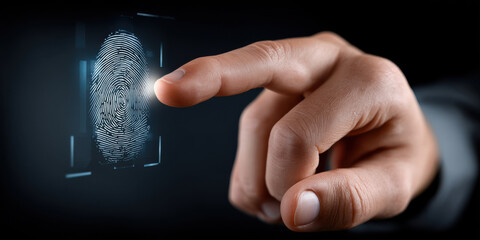 Biometric fingerprint security authentication technology digital identification hand scan futuristic touch interface for secure access