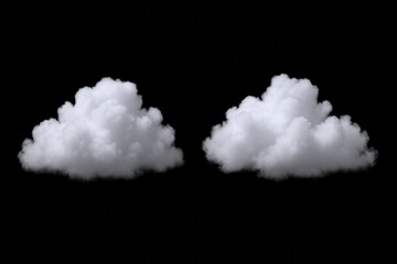 Two Fluffy White Clouds Isolated on a Black Background, Ideal for Sky Replacement and Compositing