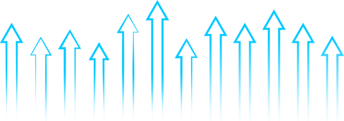 Dynamic upward pointing cyan arrows symbolizing progress, growth, and rising trends on a dark background