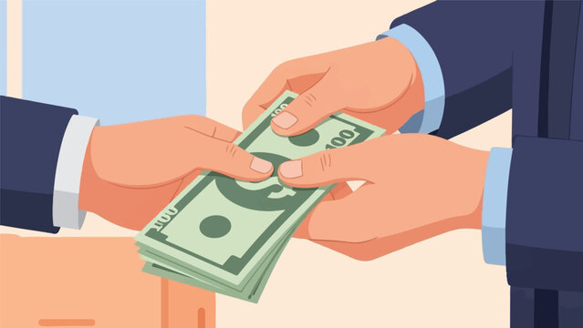 Hands exchanging a fan of one hundred dollar bills in a transaction