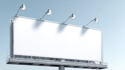 Obraz premium Blank Billboard Mockup with Lights Against Blue Sky, Ideal for Advertising and Marketing Campaigns