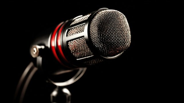 Studio Microphone Isolated on Black Background for Professional Recording and Broadcasting Applications