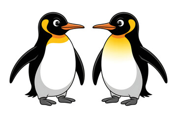 Obraz premium Two cartoon emperor penguins facing each other