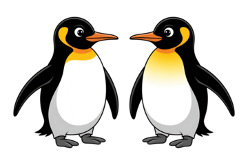 Two cartoon emperor penguins facing each other
