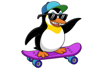 Penguin on skateboard cartoon character