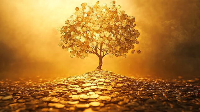 Golden coin tree wealth high resolution picture