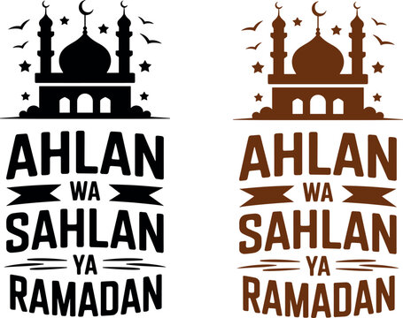 Ramadan greeting card design islamic mosque ahlan wa sahlan ramadan mubarak