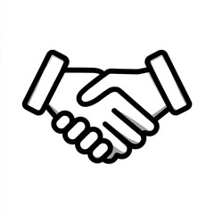 Bold black and white icon of two hands shaking, representing agreement, partnership, or a deal