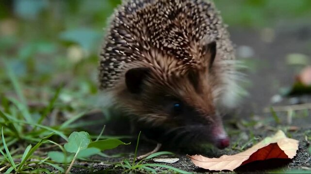 A captivating moment captured: a charming hedgehog explores its natural habitat, with its quills and inquisitive nature.