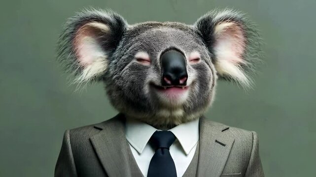 A dignified Koala in a tailored suit exuding an air of confidence and charm, a captivating blend of nature and style.