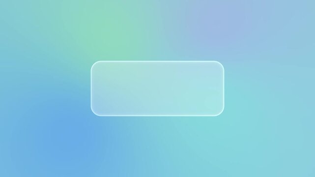 Minimalist glass liquid button in glassmorphism style with rounded corners on a soft blue and pink gradient background, ideal for a modern user interface, application interface, web banner, template.