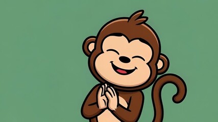 An adorable cartoon monkey is shown with smiling, cheerful expression, ready to offer something.