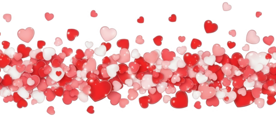 Valentine Glossy valentine heart confetti scattered across horizontal layout for romantic holiday background