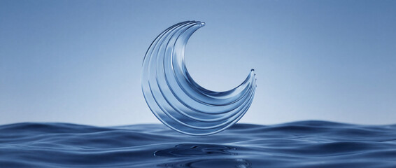 Glass Crescent Moon on Wavy Water