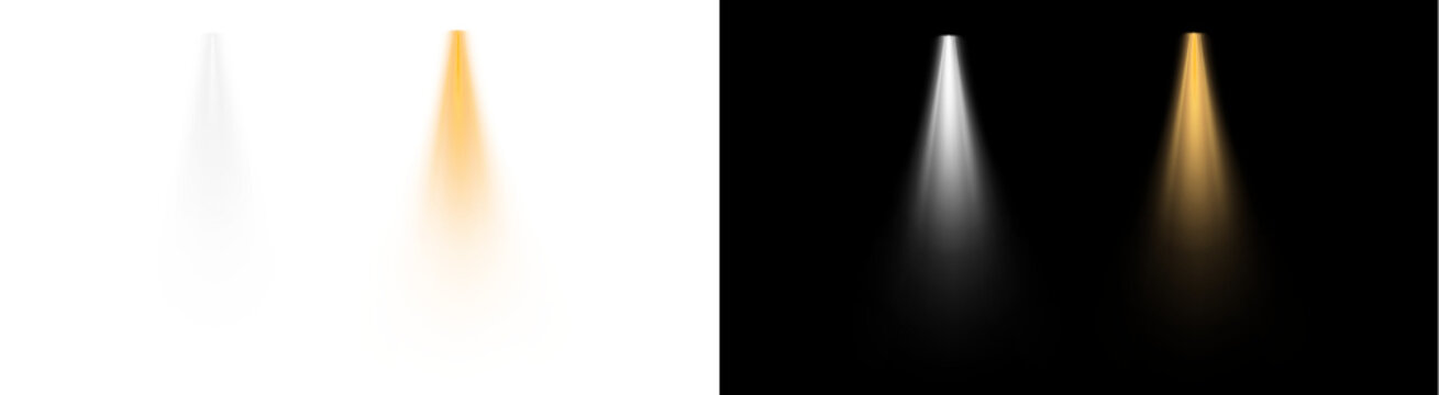 PNG image of&nbsp;A collection of four distinct bright light source beam effects showcasing illumination and color variations on transparent background