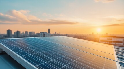 Urban Rooftop Solar Panels at Sunset Clean Energy for a Bright Future, Renewable Energy, Sustainability