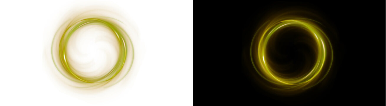 PNG image of&nbsp;Brilliant golden yellow circular light swirl effects forming dynamic abstract energy rings on transparent background