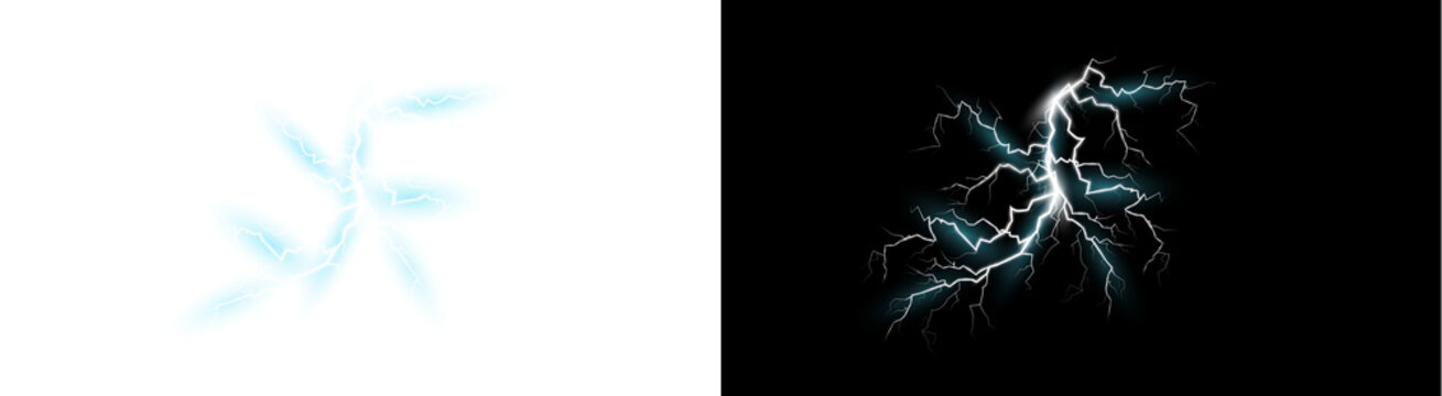 PNG image of&nbsp;Collection of bright blue and white electric lightning bolt effects and energy flashes on transparent background