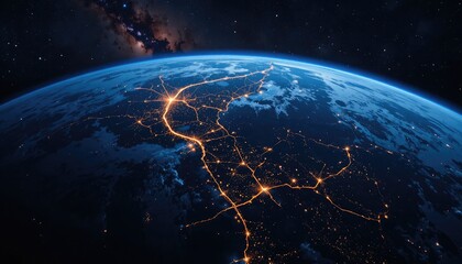 Fototapeta premium Earth at night from space with glowing city lights