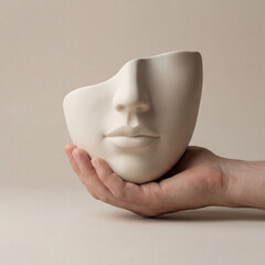 Hand Holding Fragmented Face Mask