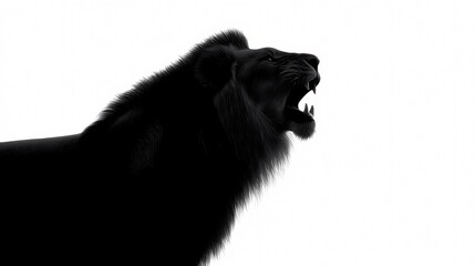 Obraz premium Roaring Lion: A majestic lion, its silhouette powerfully rendered against the backdrop of white. The lion's open mouth and ferocious expression convey raw strength and untamed wildness.
